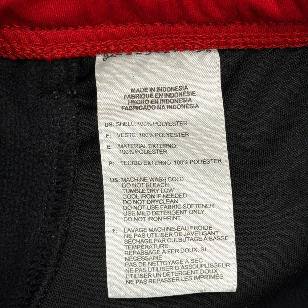 Adidas Track Pants 3-Stripe Athletic Fleece Lined Black Red Mens XL